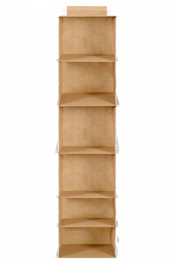 UNICRAFTS Hanging Organizer 6 Shelves Non-Woven Foldable Wardrobe Organiser 6 Tier Pack of 1 Beige