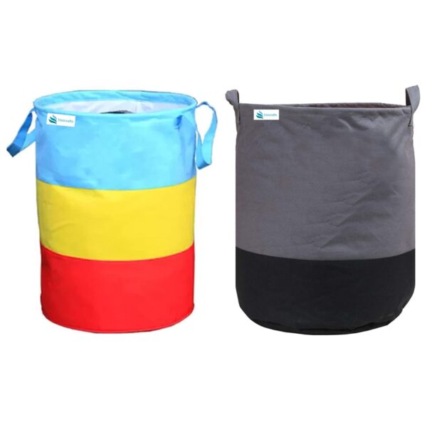 Unicrafts Laundry Bag 45 L Durable and Collapsible Laundry storage Bag with Handles Clothes & Toys Storage Foldable Laundry Bag for Dirty Clothes Combo Pack of 2 Pc Multicolor & Grey-Black (1-1)