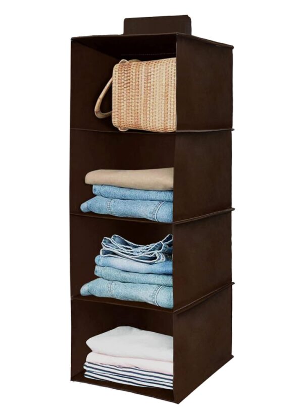 Unicrafts 4 Shelf Closet/Wardrobe Hanging Organizer|Shoes Storage Cupboard|Non Wovan Foldable With Universal Fit|Size 31 x 25 x 80, Pack of 1 (Brown)|Fabric