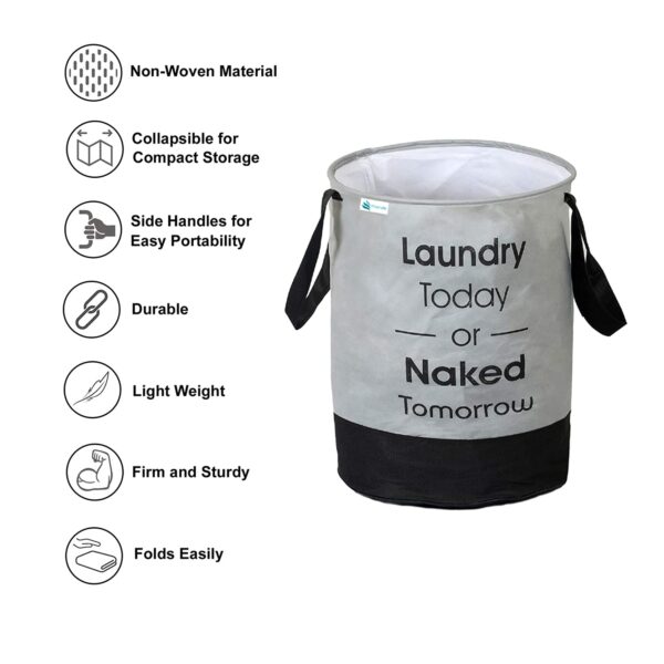 Unicrafts Laundry Bag 45 L Durable and Collapsible Laundry storage Bag with Side Handles Clothes & Toys Storage Foldable Laundry Basket for Dirty Clothes Pack of 1 Pc Grey-Black - Image 9