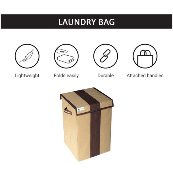 Unicrafts laundry basket for clothes 68L With Lid Durable and Collapsible Bag with Side Handles Keep Clothes & Toys Storage Dirty Clothes Combo Pack of 2 Pc (Beige-Brown) - Image 5