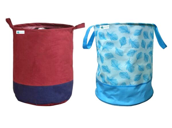 Unicrafts Laundry Bag 45 L Durable and Collapsible Laundry storage Bag with Handles Clothes & Toys Storage Foldable Laundry Bag for Dirty Clothes Combo Pack of 2 Pc (1 Maroon & 1 Leaf Design Blue)