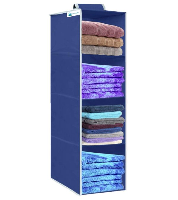 UNICRAFTS Hanging Organizer 4 Shelves Non-Woven Foldable 4 Tier Clothes Pack of 1 Blue