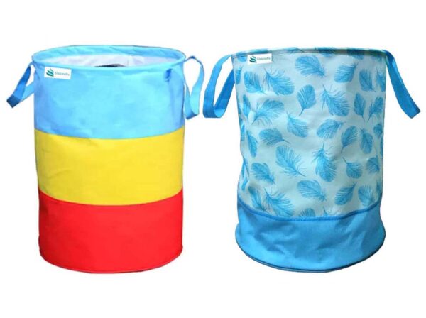 Unicrafts Laundry Bag 45 L Durable and Collapsible Laundry storage Bag with Handles Clothes & Toys Storage Foldable Laundry Bag for Dirty Clothes Combo Pack of 2 Pc (1 Multicolor & 1 Leaf Design Blue)