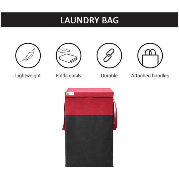 UNICRAFTS Foldable Durable and Collapsible Clothes Laundry Basket Storage Bag with Lid , Side Handles (68 L, Red-Black)- Combo Pack of 2 Pc(Engineered Wood) - Image 4