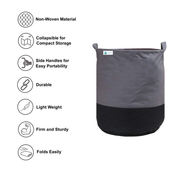 Unicrafts Laundry Bag 45 L Durable & Collapsible Laundry Non Woven storage Bag with Handles Clothes & Toys Storage Foldable Laundry Bag for Dirty Clothes Pack of 1 Pc Grey-Black, Non-Woven - Image 4