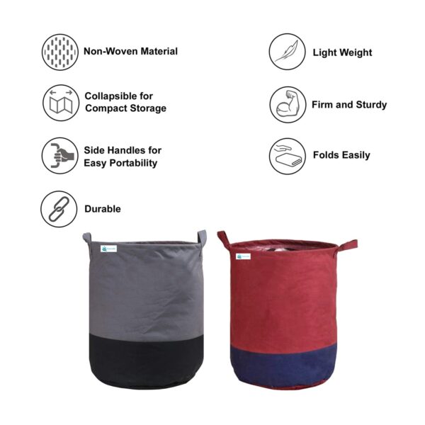 Unicrafts Laundry Bag 45 L Durable & Collapsible Laundry storage Bag with Handles Clothes & Storage Foldable Laundry Bag for Dirty Clothes Combo Pack of 2 Pc Maroon-Blue & Grey-Black (1-1), Non-Woven - Image 8