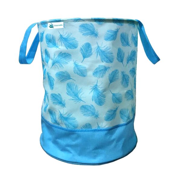 Unicrafts Leaf Design Laundry Bag 45 L Durable and Collapsible Laundry storage Bag with Side Handles Clothes & Toys Storage Foldable Laundry Basket for Dirty Clothes Pack of 1 Pc Blue