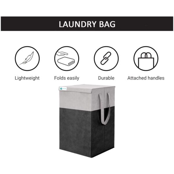 Unicrafts Laundry Bag for Clothes 68 L Laundry Basket With Lid Durable and Collapsible Laundry storage Bag with Side Handles Clothes Combo Pack of 2 Pc (Grey-Black) - Image 4