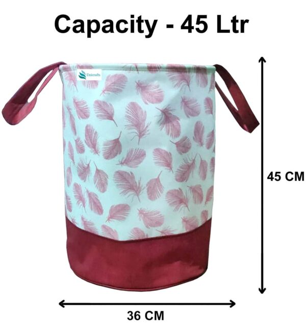 Unicrafts Leaf Design Laundry Bag 45 L Durable and Collapsible Laundry storage Bag with Side Handles Clothes & Toys Storage Foldable Laundry Basket for Dirty Clothes Pack of 2 Pc Maroon - Image 2