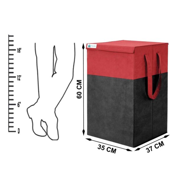 UNICRAFTS Foldable Durable and Collapsible Clothes Laundry Basket Storage Bag with Lid , Side Handles (68 L, Red-Black)- Combo Pack of 2 Pc(Engineered Wood) - Image 3