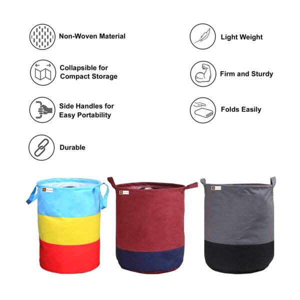 UNICRAFTS Non Woven Laundry Bag 45 L Durable And Collapsible Laundry Storage Bag With Handles Clothes&Toys Storage Foldable Laundry Bag For Dirty Clothes Combo Pack Of 3 Pc (Multicolor, Maroon&Grey) - Image 3