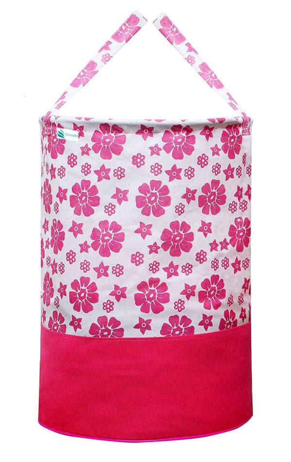 Unicrafts Laundry Bag 45 L Durable and Collapsible Laundry storage Bag with Side Handles Clothes & Toys Storage Foldable Flower Print Laundry Basket Pack of 1 Pc Flower Print Blue (Pink)