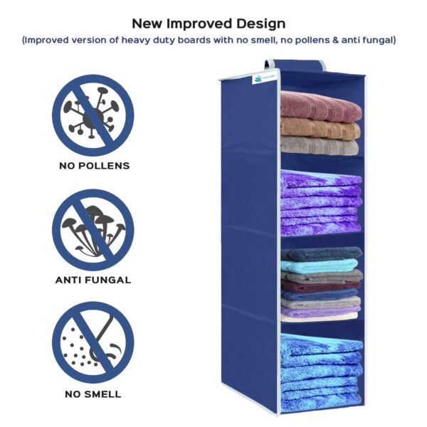 UNICRAFTS Hanging Organizer 4 Shelves Non-Woven Foldable 4 Tier Pack of 2 1Blue 1Grey - Image 3