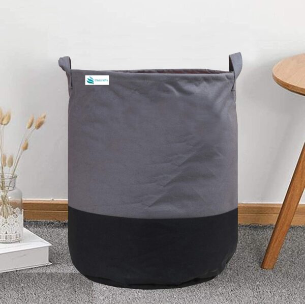 Unicrafts Laundry Bag 45 L Durable & Collapsible Laundry Non Woven storage Bag with Handles Clothes & Toys Storage Foldable Laundry Bag for Dirty Clothes Pack of 1 Pc Grey-Black, Non-Woven - Image 2