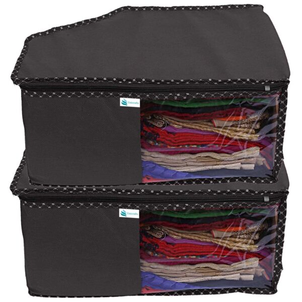 Unicrafts Blouse Covers Blouse Organizer for Wardrobe Polka Organiser Non Woven Blouse Storage Bags With a Large Transparent Window Pack of 2, Black