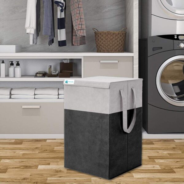 Unicrafts Laundry Bag for Clothes 68 L Laundry Basket With Lid Durable and Collapsible Laundry storage Bag with Side Handles Clothes Combo Pack of 2 Pc (Grey-Black) - Image 5