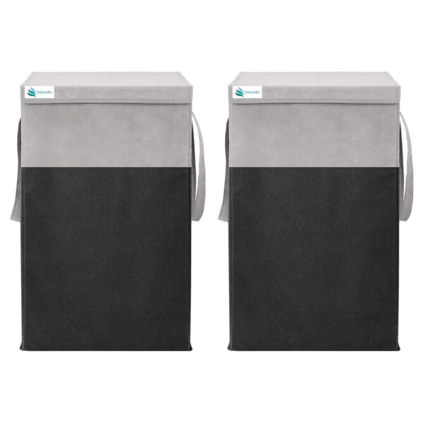 Unicrafts Laundry Bag for Clothes 68 L Laundry Basket With Lid Durable and Collapsible Laundry storage Bag with Side Handles Clothes Combo Pack of 2 Pc (Grey-Black)