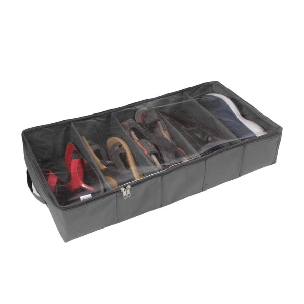 UNICRAFTS 5 pair shoe storage box organizer | underbed closet folding shoe box | Non-Woven Fabric & PVC (63.5L x 30.5W x 12.7H) (Grey)