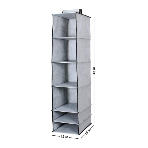 UNICRAFTS Hanging Organizer 6 Shelves Non-Woven Foldable and Collapsible Wardrobe Cupboard 6 Tier Clothes Shoes Storage Set of 1 Grey - Image 4