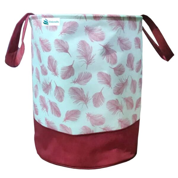 Unicrafts Leaf Design Laundry Bag 45 Litres Storage Bag with Side Handles Clothes & Toys Storage Foldable Laundry Basket for Dirty Clothes (Pack of 1,Maroon)