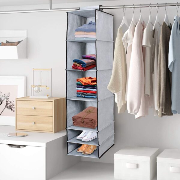 UNICRAFTS Hanging Organizer 6 Shelves Non-Woven Foldable and Collapsible Wardrobe Cupboard 6 Tier Clothes Shoes Storage Set of 1 Grey - Image 5