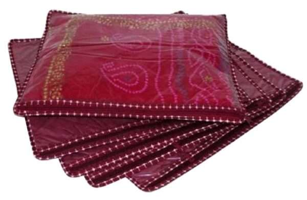 Unicrafts Saree Covers Transparent Saree Bags Wardrobe Organiser Cloth Cover Suit Kurti Shirt Jeans Tops Organizer Quilted Sari Cover with a Premium Zip Lock Combo Pack of 24 Maroon - Image 3