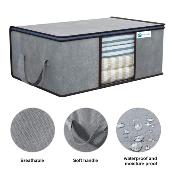 UNICRAFTS Underbed Storage Bag Foldable Blanket cover Clothing Storage Bag for Clothes Comforter with a Large Transparent Window and Side Handles Combo Pack of 3 Pieces Grey (2 Large & 1 Medium) - Image 2