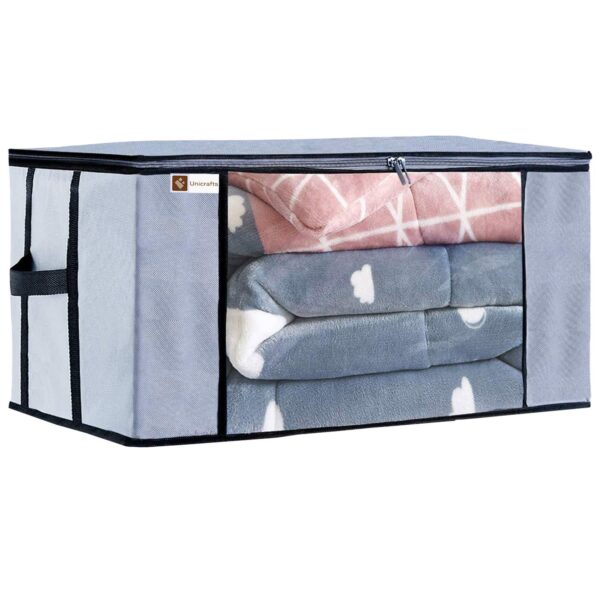 Unicrafts Underbed Wardrobe Rectangular Non-Woven Storage Organizer Bag with Large Transparent Window & Side Handles (Grey, Length : 45 cm, Width : 65 cm and Height : 31 cm)- Pack of 4 Pc