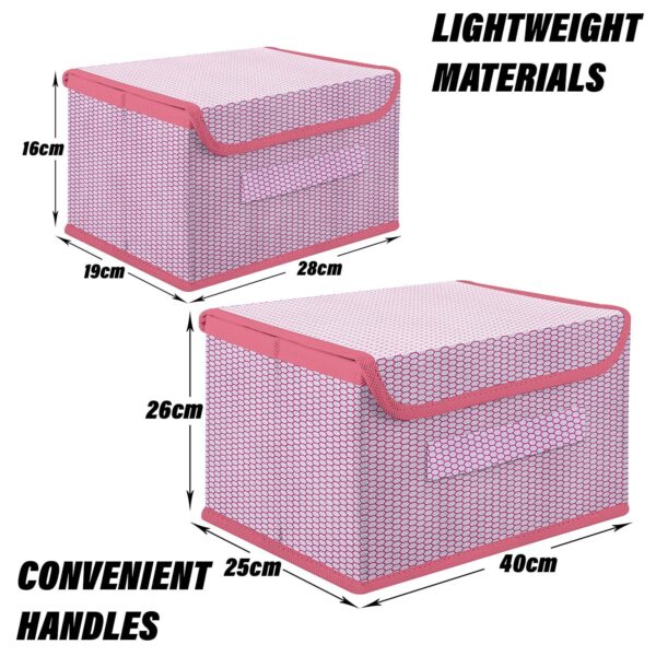 UNICRAFTS Foldable Storage Box With Lid Storage Box for Wardrobe Clothes, Toy Storage, Non woven Storage Box 1 Pc Small And 1 Pc Large Size Pack of 2 Green (Pink) - Image 2