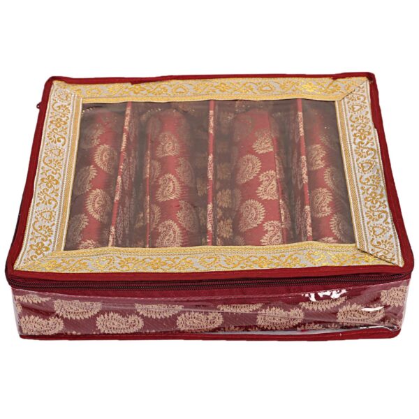 UNICRAFTS Bangle Box for Women Brocade Hardboard Four Rod Bangles Storage Box with Transparent Top Pack of 1 (Maroon) - Image 3