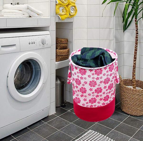 Unicrafts Leaf Design Laundry Bag 45 Litres Storage Bag with Side Handles Clothes & Toys Storage Foldable Laundry Basket for Dirty Clothes (Pack of 1,Maroon) - Image 4