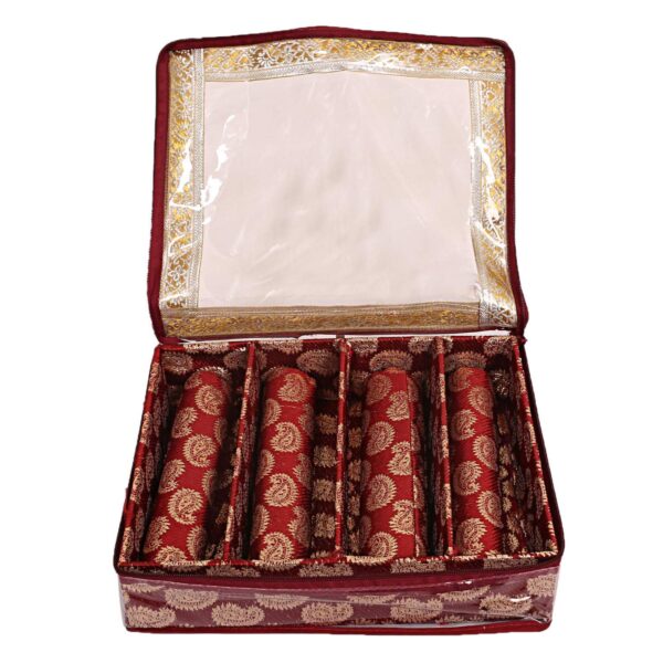 UNICRAFTS Bangle Box for Women Brocade Hardboard Four Rod Bangles Storage box Pack of 1 Pc Maroon - Image 3