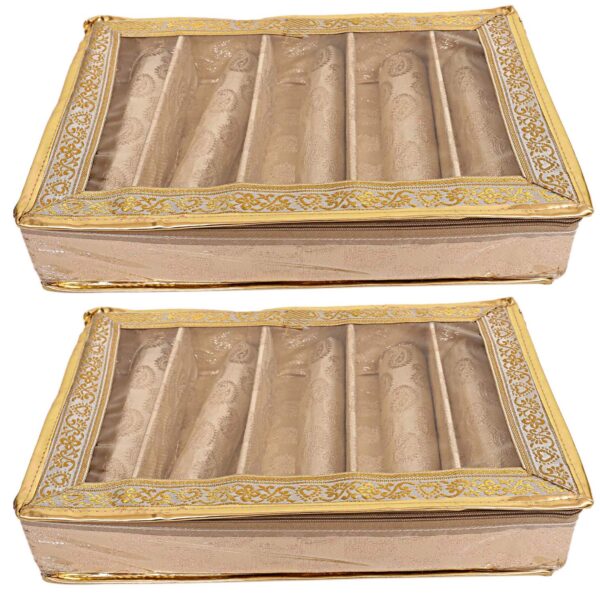 UNICRAFTS Bangle Box for Women Brocade Hardboard 5 Rod Bangles Storage Box with Transparent Top Pack of 2 Pc Golden - Image 4