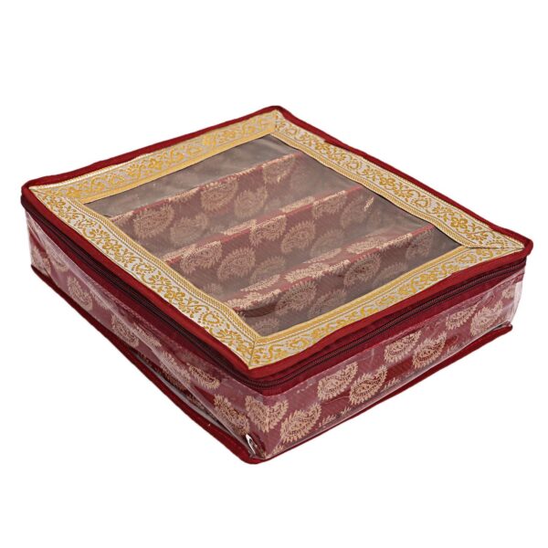 UNICRAFTS Bangle Box for Women Brocade Hardboard Four Rod Bangles Storage Box with Transparent Top Pack of 1 (Maroon) - Image 4