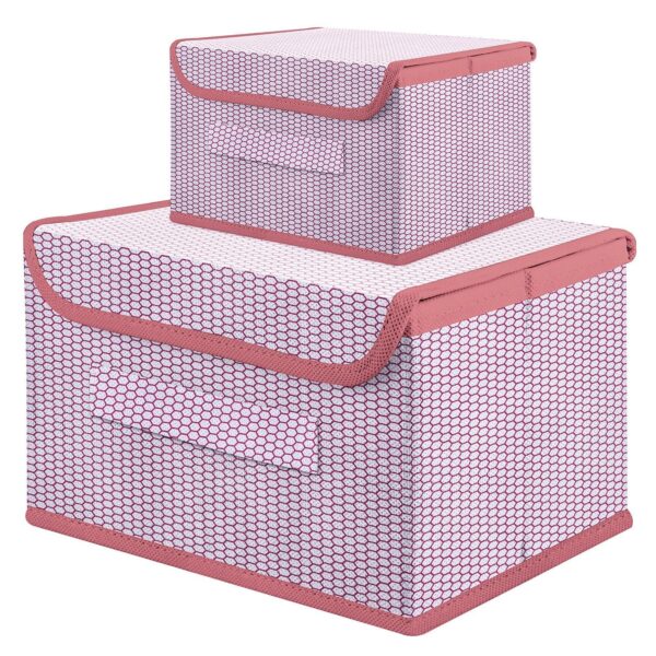 UNICRAFTS Foldable Storage Box With Lid Storage Box for Wardrobe Clothes, Toy Storage, Non woven Storage Box 1 Pc Small And 1 Pc Large Size Pack of 2 Green (Pink)